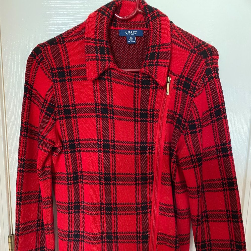Chaps, Medium Blazer, Red & Black Checked w/ Zipper